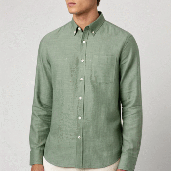 Blackdrop Full Sleeve Dark Grayish Green Linen Mens Shirt